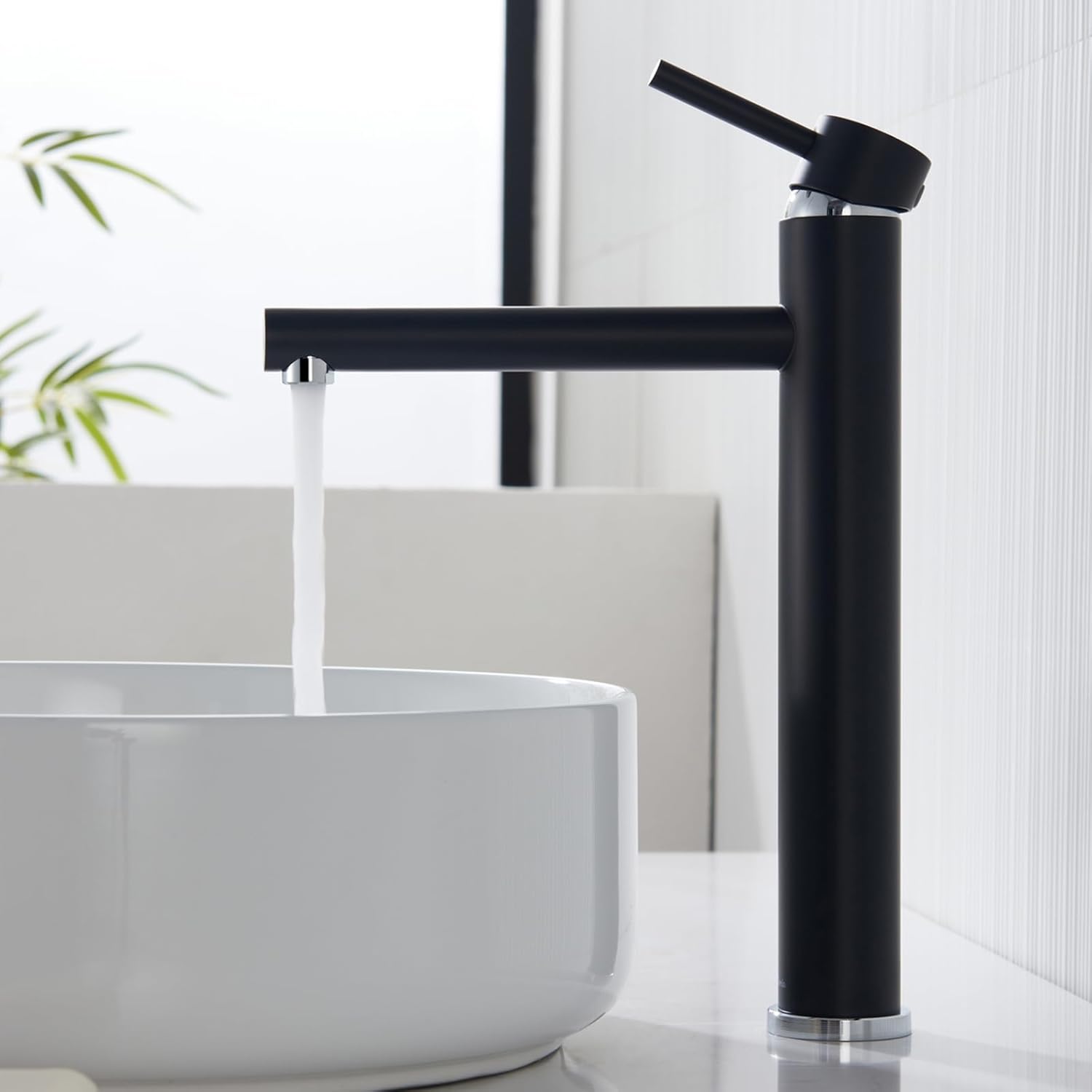High Black Bathroom Tap, kelleria Single Lever Mixer Tap for Washbasin, Basin Tap with Spout Height 225 mm, Stainless Steel Basin Taps