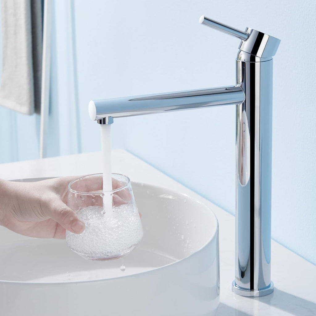 High Chrome Bathroom Tap, Single Lever Mixer Tap for Washbasin, Basin Tap with Spout Height 225 mm, Stainless Steel Basin Taps