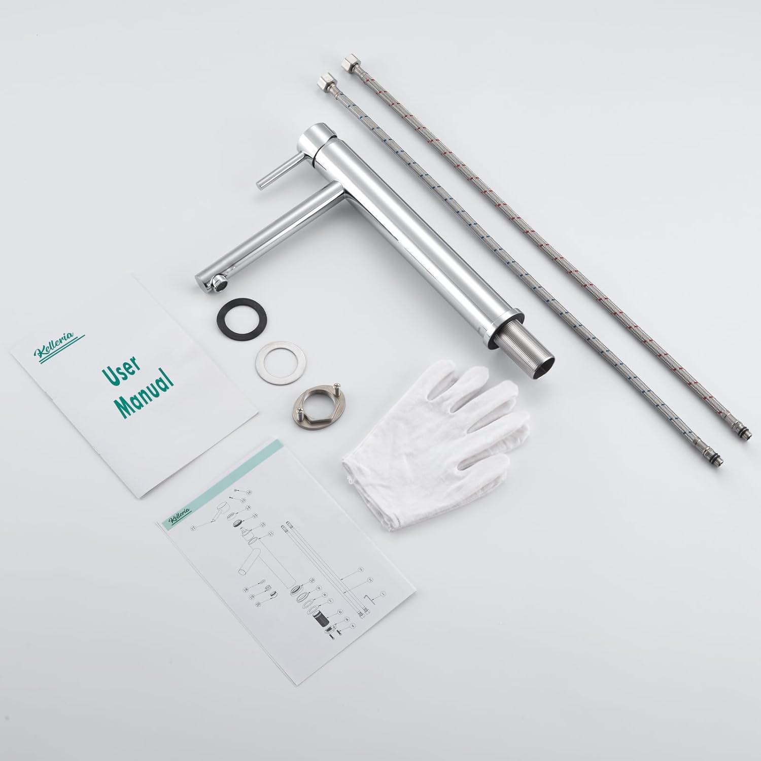 High Chrome Bathroom Tap, Single Lever Mixer Tap for Washbasin, Basin Tap with Spout Height 225 mm, Stainless Steel Basin Taps