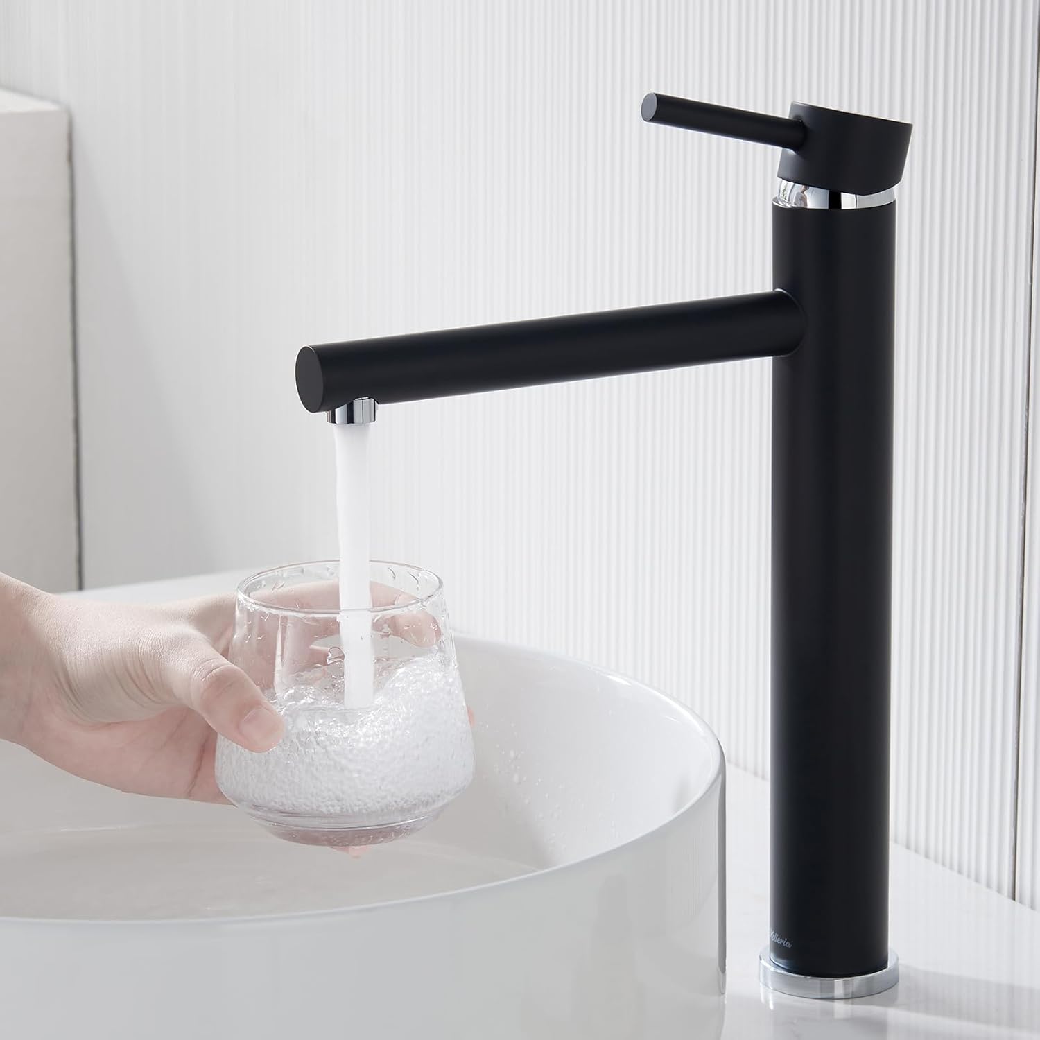 High Black Bathroom Tap, kelleria Single Lever Mixer Tap for Washbasin, Basin Tap with Spout Height 225 mm, Stainless Steel Basin Taps