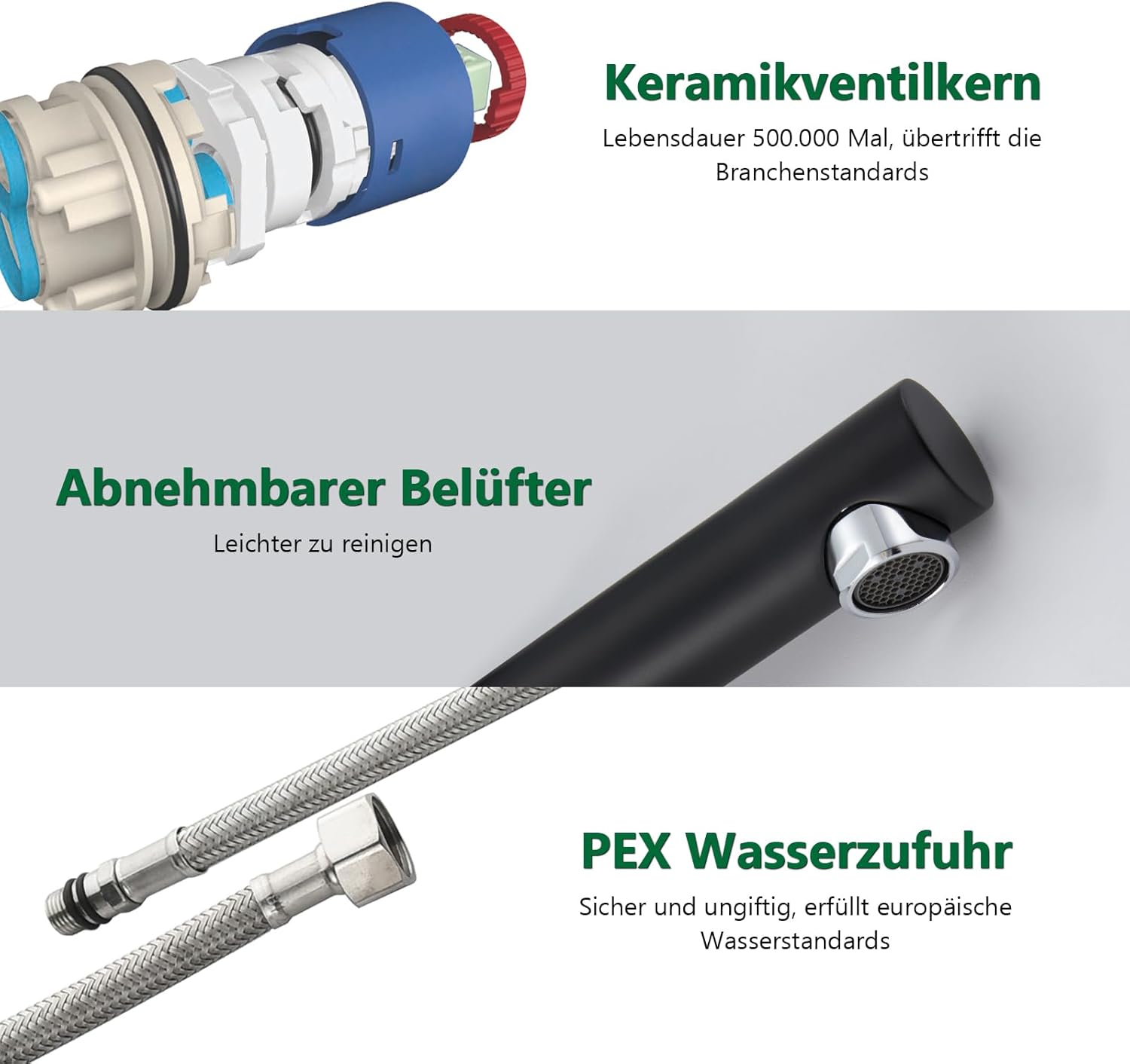 High Black Bathroom Tap, kelleria Single Lever Mixer Tap for Washbasin, Basin Tap with Spout Height 225 mm, Stainless Steel Basin Taps